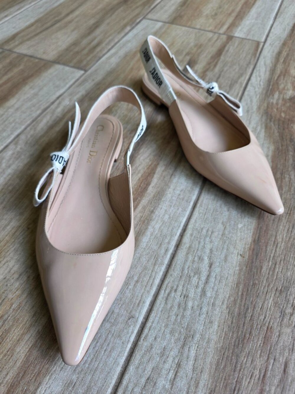 Dior J'Adior Nude Ribbon Slingback Pointed Toe Flat Sandals Eur. 40